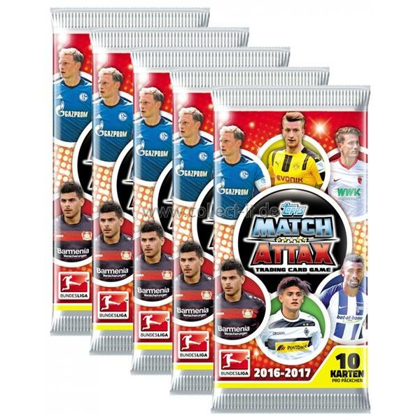 Topps Match Attax - 2016/17 - 5 Booster (50 Karten) - Deutsch