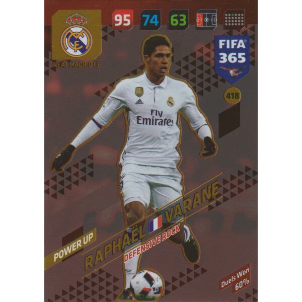 Fifa 365 Cards 2018 - 418 - Raphael Varane - Power UP - Defensive Rocks