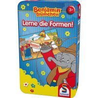 Schmidt Spiele 51409 - Bring-Mich-Mit-Spiel in Metalldose - Benjamin Blümchen, Lerne die Formen!