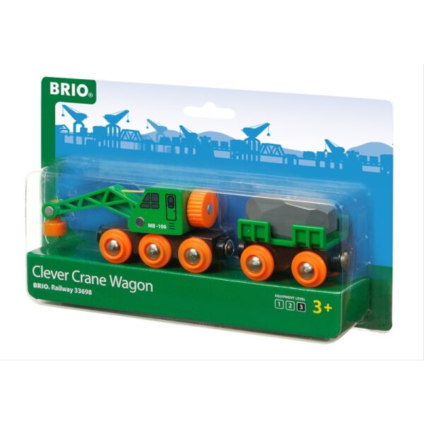 BRIO 63369800 - Grüner Kranwagen mit Anhänger und Fracht