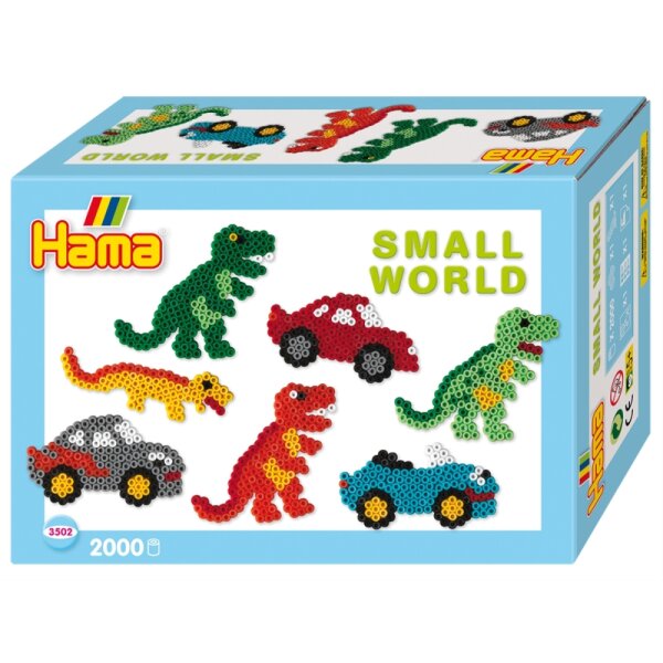 HAMA Bügelperlen Midi - Geschenkpackung kleine Welt Dinosaurier & Auto blau 2000