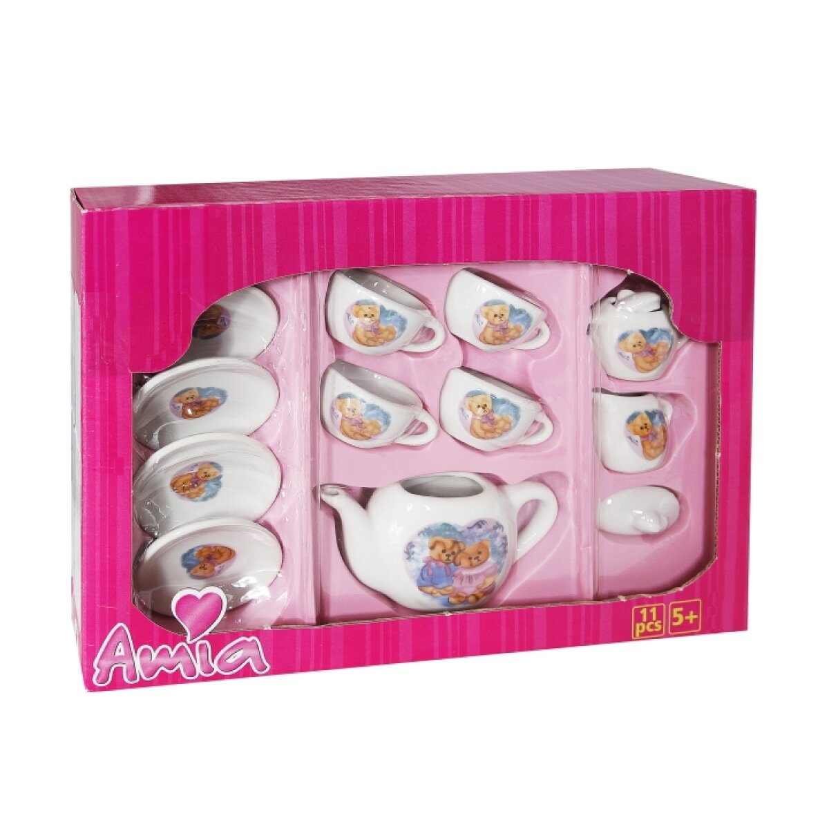 Amia Spiel-Tee-Service aus Porzellan 11-teilig Spielzeug Spielgeschirr Puppen 
