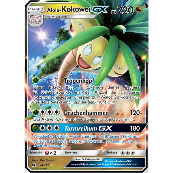 74/111 Alola-Kokowei GX - Sonne und Mond - Aufziehen der Sturmröte