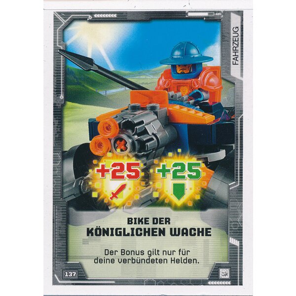 137 - Biker der königlichen Wache - Fahrzeugkarten - LEGO Nexo Knights 2