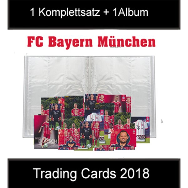 Panini - FC Bayern München Trading Card Kollektion 2017/18 - 1 Komplettsatz + neutrale Sammelmappe mit 18 Seiten