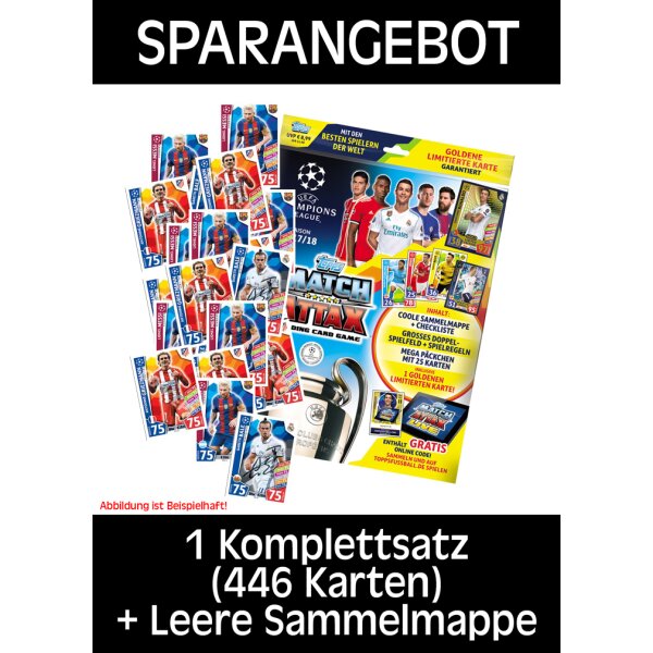 Topps Champions League 2017/18 Trading Cards - 1 Komplettsatz (446 Karten) + 1 Leere Sammelmappe