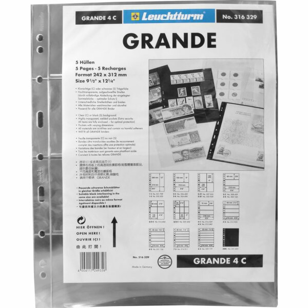 glasklar Kunststoffhüllen GRANDE 5er Pack 4 waagrechte Streifen 