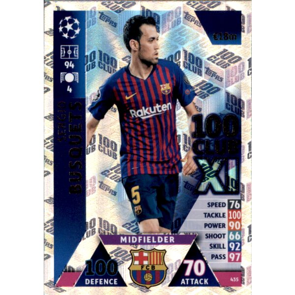 CL1819 - Karte 435 - Sergio Busquets - 100 Club XI