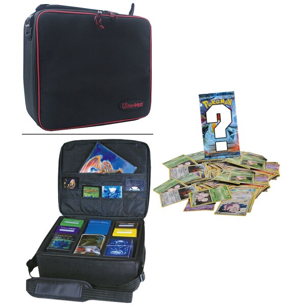 Gaming Case mit Reißverschluss plus 100 gemischte Pokemonkarten + 1 Booster unserer Wahl