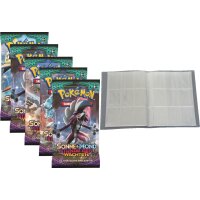 Pokemon Sonne & Mond - Serie 2 - Stunde der Wächter - 5 Booster - Deutsch + leere Sammelmappe - 30 Seiten (540 Karten) - Ideal für Sammel Bilder/Karten