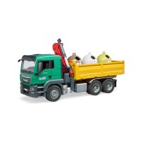 Bruder 3753 - MAN TGS LKW mit Ladekran, 3 Altglascontainern + Flaschen