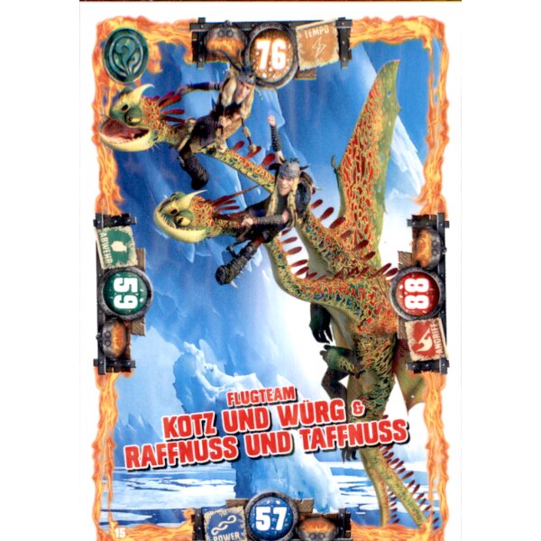 15 - Flugteam Kotz/Würg & Raffnuss/Taffnuss - Drachen Karte - Dragons 3 - Die geheime Welt