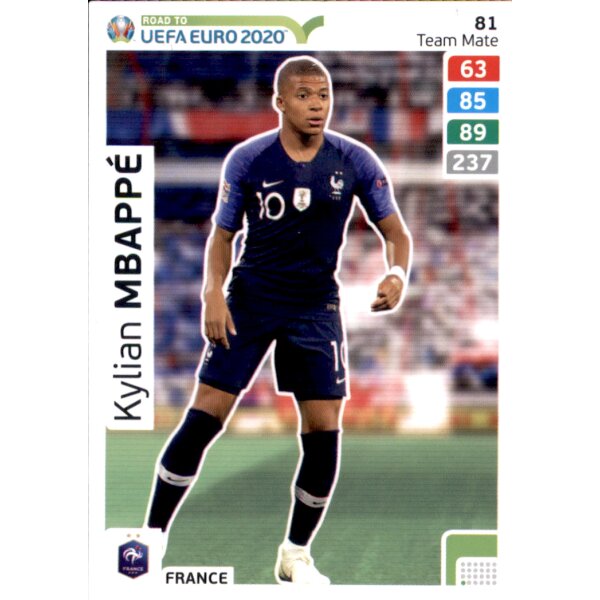 Karte 81 - Road to EURO EM 2020 - Kylian Mbappe - Team Mate