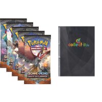 Sonne und Mond Serie 3 - Nacht in Flammen - 5 Booster + collect-it 9-Pocket Album schwarz 24 Seiten (432 Karten) - Deutsch