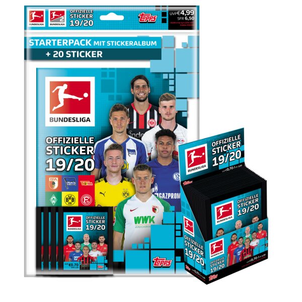 Topps Bundesliga Sammelsticker 2019/20 - 1 Display (36 Tüten) + 1 Album inkl. 4 Tüten