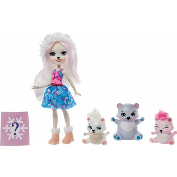 Mattel GJX47 Enchantimals Pristina Polar Bear Puppe, Glacier & Familie