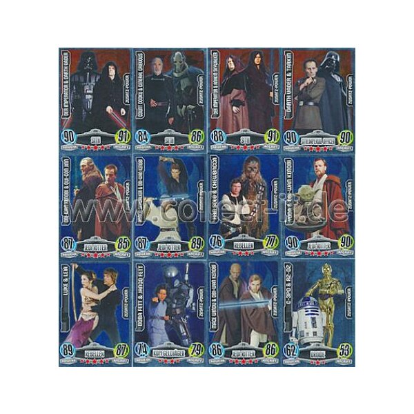 FAMOV1 - Spar 9 - ALLE 12 Zusatz-Power Karten - Deutsch - Star Wars Force Attax - Movie Cards