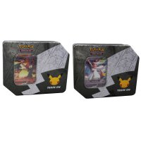 2 Pokemon CelebrationTrain On Big Tins - Lance´s Charizard V (Glurak V) + Dark Sylveon V - Englisch