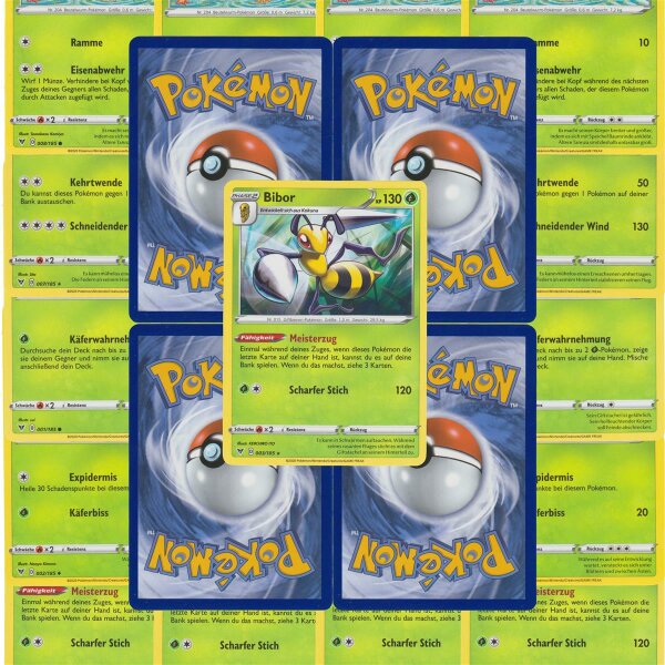 20 verschiedene Pflanzen Pokemon Karten inkl. Holo Karte - Deutsch