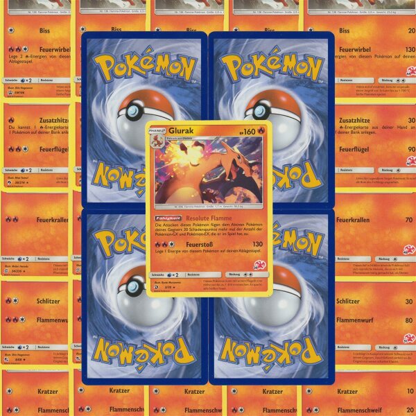 10 verschiedene Feuer Pokemon Karten inkl. Holo Karte - Deutsch