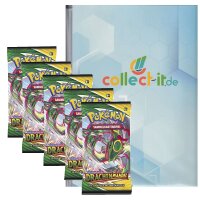 Drachenwandel Schwert & Schild - Pokemon - 5 Booster + collect-it 9-Pocket Album blau (24 Seiten) - Deutsch