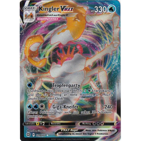 kingler vmax pokemon card value 029-172 (IT) MINT Federicstore Weakness / Resistance / Retreat Cost 029/172 - Kingler VMax -