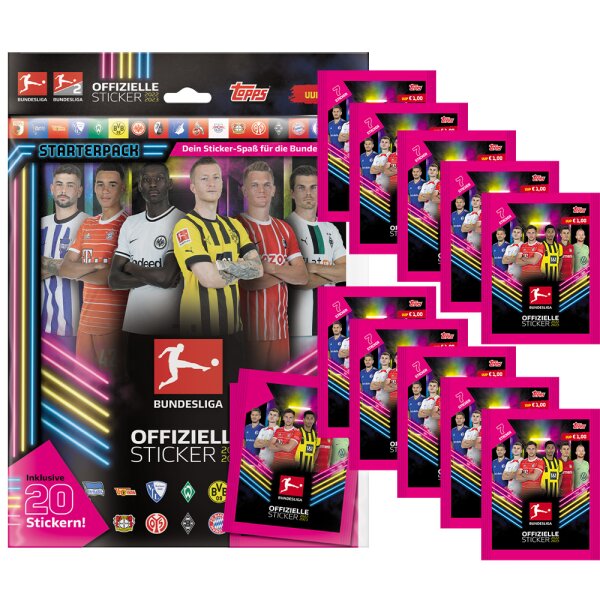 Topps Bundesliga Sammelsticker 2022/23 - 1 Album inkl. 20 Sticker + 10 Tüten