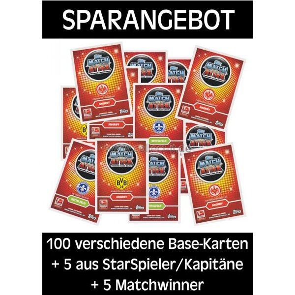 Topps Match Attax - 2016/17 - 100 verschiedene Base-Karten + 5 aus StarSpieler/Kapitäne + 5 Matchwinner - Deutsch