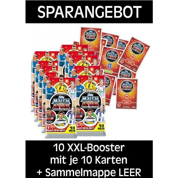 Topps Match Attax - 2016/17 - 10 XXL-Booster mit je 10 Karten + Sammelmappe LEER - Deutsch