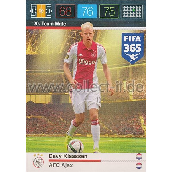 Fifa 365 Cards 2016 020 Davy Klaassen - Base Karte