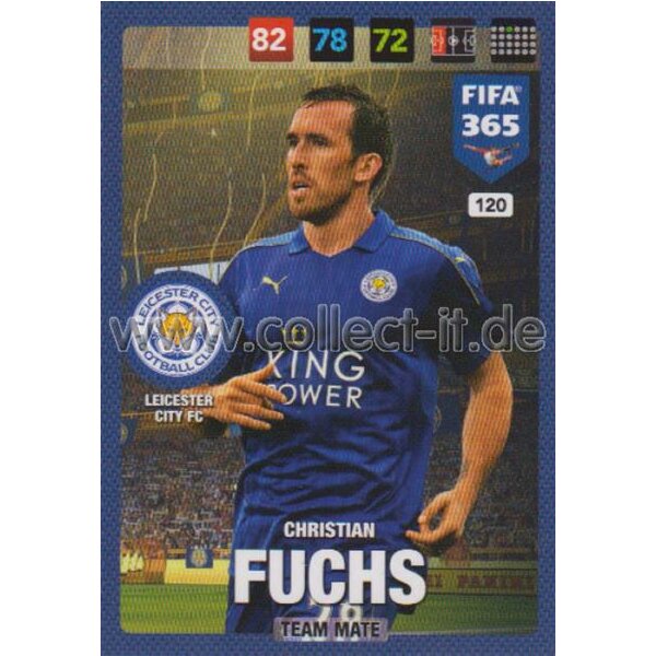 Fifa 365 Cards 2017 - 120 - Christian Fuchs - Team Mates - Leicester City FC