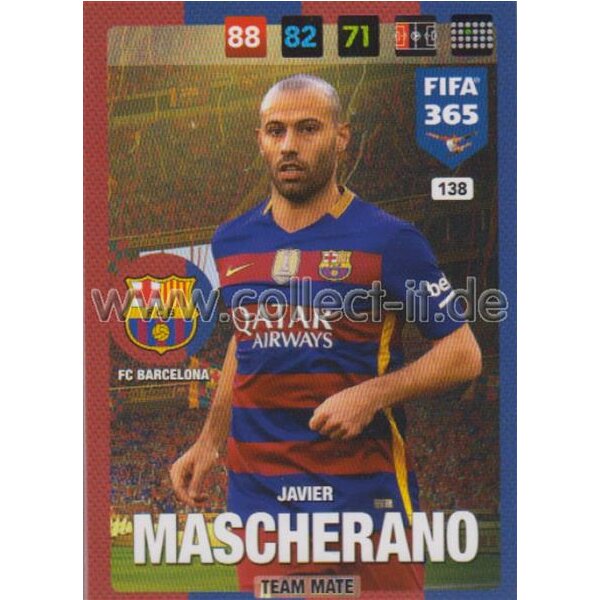 Fifa 365 Cards 2017 - 138 - Javier Mascherano - Team Mates - FC Barcelona