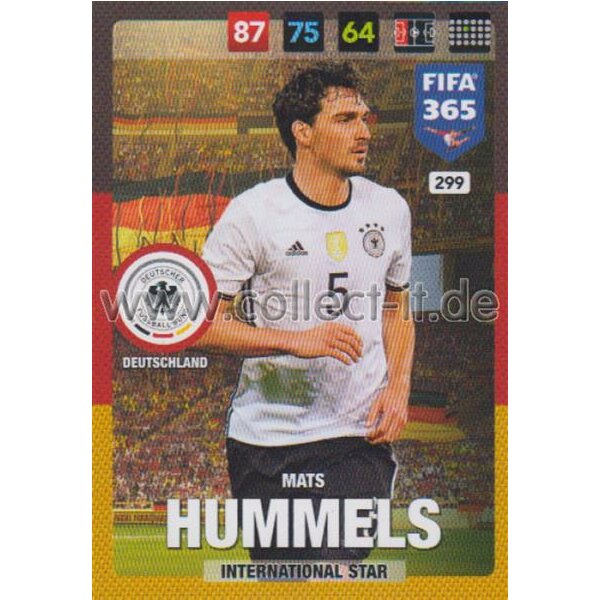 Fifa 365 Cards 2017 - 299 - Mats Hummels - International Stars - Deutschland