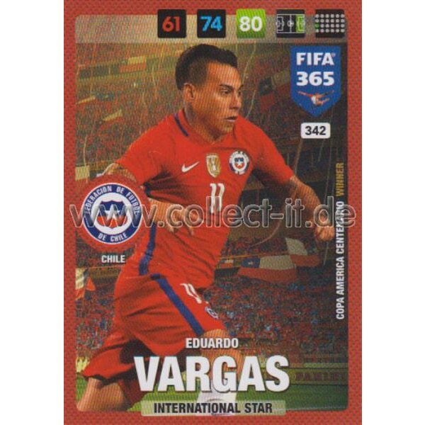 Fifa 365 Cards 2017 - 342 - Eduardo Vargas - International Stars - Chile