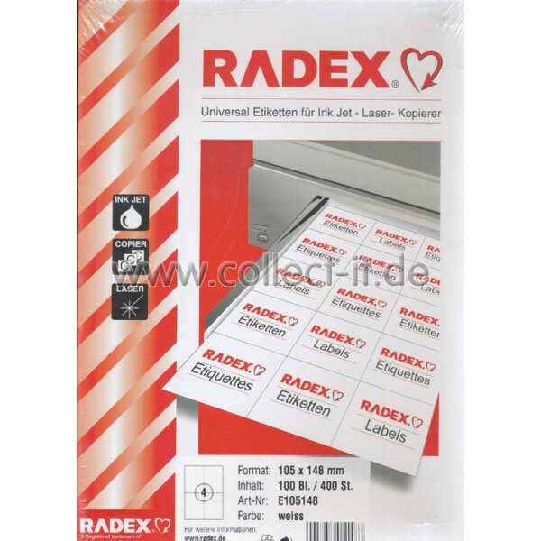 Radex - Universal Etiketten für Ink Jet Laser Kopierer - 105x148 mm - 100 Blatt