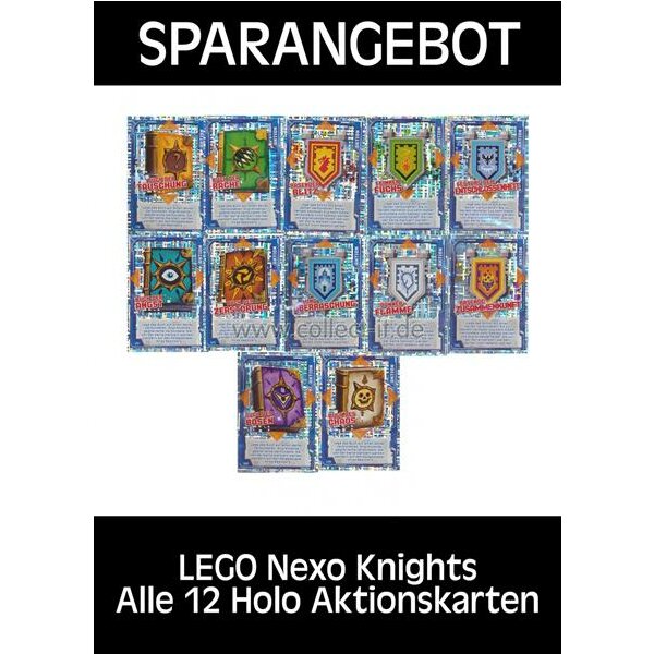 LEGO Nexo Knights - Alle 12 Holo Aktionskarten - Deutsch