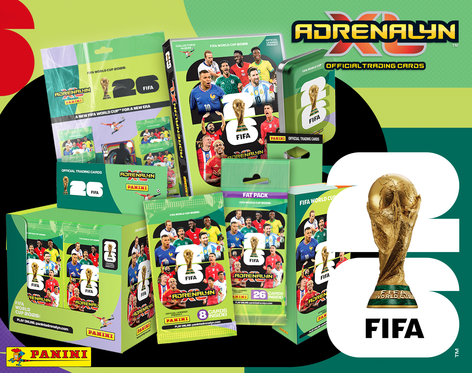 Entdecke eine große Auswahl an Panini Adrenalyn XL World Cup 2026 Einzelkarten, Booster, Displays und Bundles! Ab sofort bestellen!
